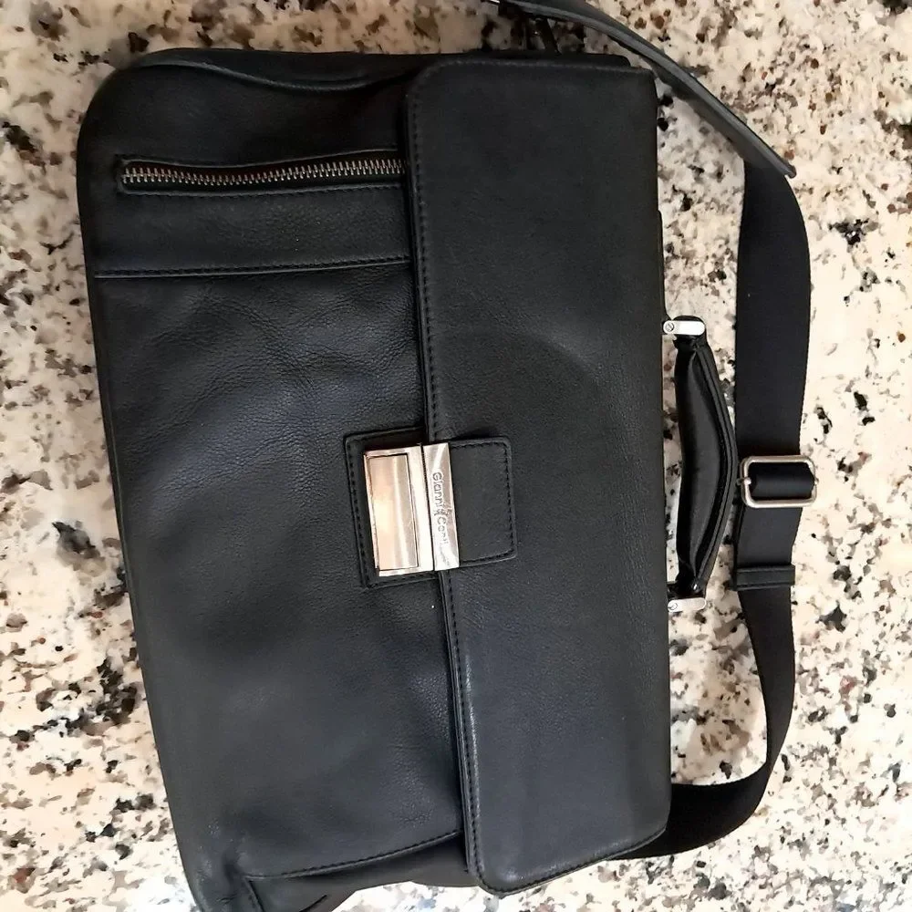 Vintage Gianni Conti Briefcase black leather bag satchel Italy‎ document case